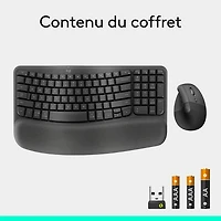 Ensemble souris et clavier ergonomique pleine grandeur à membrane Bluetooth Wave Keys de Logitech - Noir - Anglais