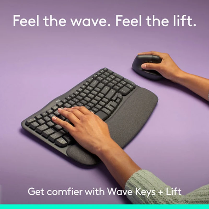 Ensemble souris et clavier ergonomique pleine grandeur à membrane Bluetooth Wave Keys de Logitech - Noir - Anglais
