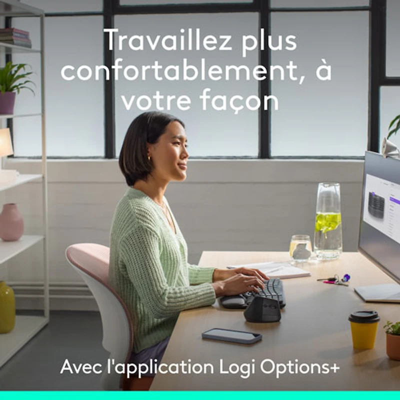 Ensemble souris et clavier ergonomique pleine grandeur à membrane Bluetooth Wave Keys de Logitech - Noir - Anglais