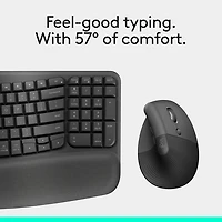 Logitech Wave Keys Bluetooth Membrane Full-Size Ergonomic Keyboard & Mouse Combo - Black - English