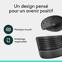 Ensemble souris et clavier ergonomique pleine grandeur à membrane Bluetooth Wave Keys de Logitech - Noir - Anglais