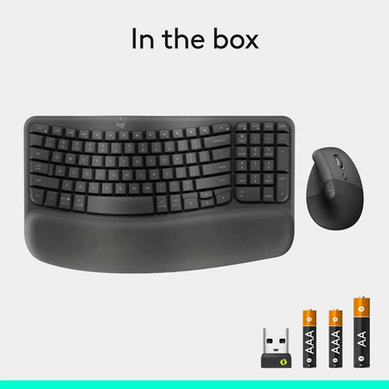 Ensemble souris et clavier ergonomique pleine grandeur à membrane Bluetooth Wave Keys de Logitech - Noir - Anglais