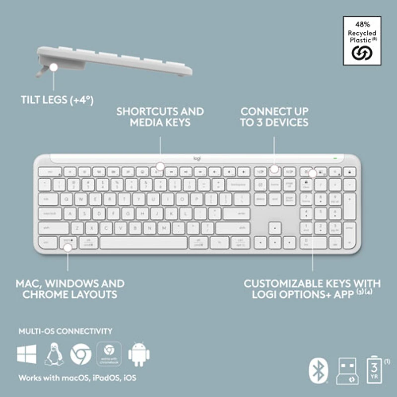 Ensemble clavier mince et souris optique Bluetooth MK955 Signature Slim de Logitech - Blanc - Anglais