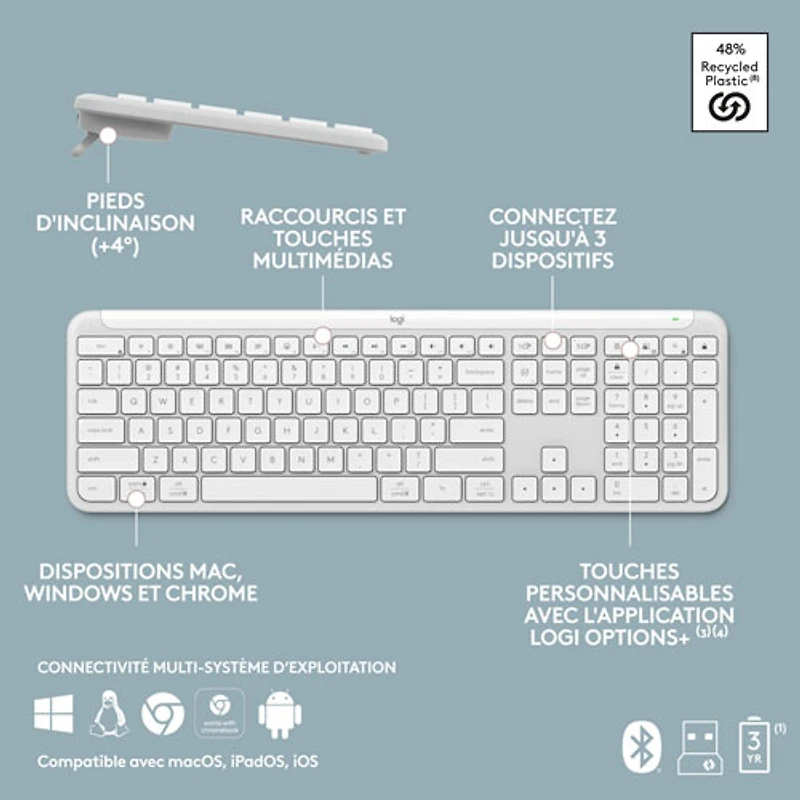 Ensemble clavier mince et souris optique Bluetooth MK955 Signature Slim de Logitech - Blanc - Anglais