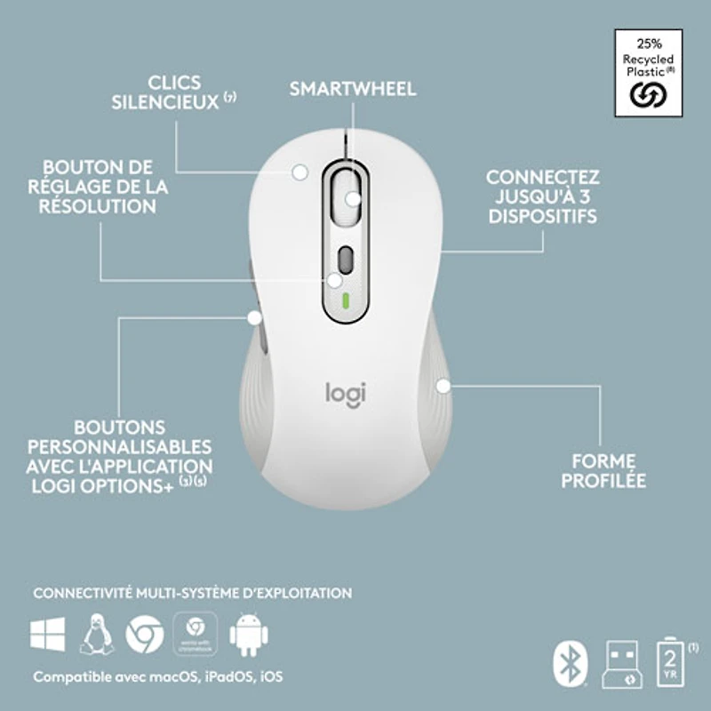 Ensemble clavier mince et souris optique Bluetooth MK955 Signature Slim de Logitech - Blanc - Anglais