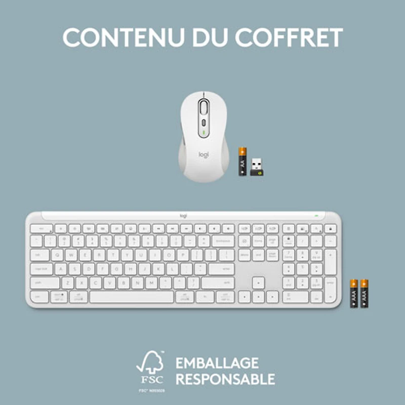 Ensemble clavier mince et souris optique Bluetooth MK955 Signature Slim de Logitech - Blanc - Anglais