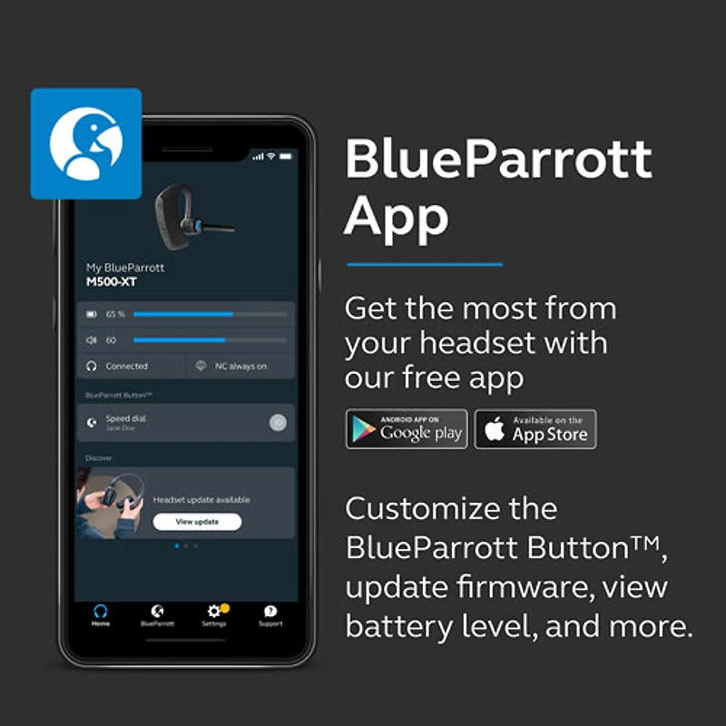 BlueParrott M500-XT Wireless Bluetooth Mono Headset with 93% Noise-Cancelling Microphone