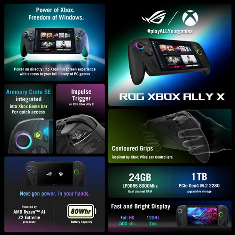 ASUS ROG Xbox Ally X 7" Touch Gaming Console - Black (AMD Ryzen Z2 Extreme/24GB RAM/1TB SSD/Windows 11) - Exclusive Retail Partner