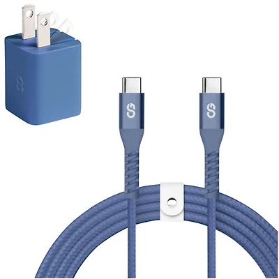 Chargeur mural USB-C GaN de 30 W Vibrance avec câble USB-C de 1,5 m de LOGiiX - Bleu minuit