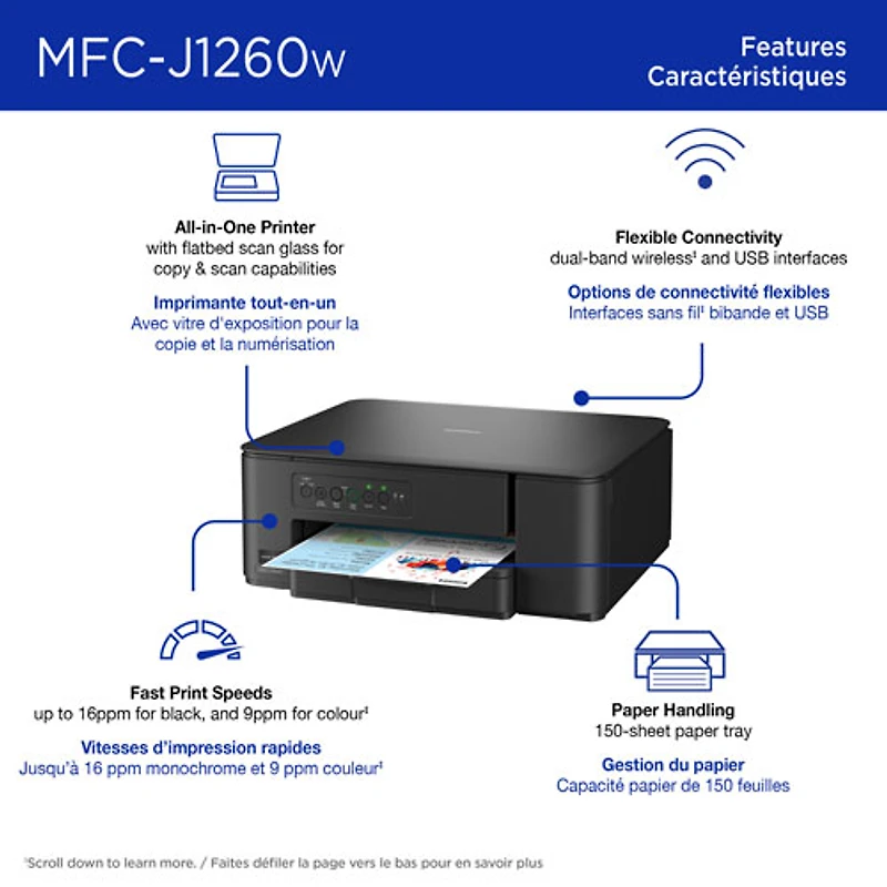 Imprimante à jet d'encre tout-en-un couleur sans fil MFC-J1260W de Brother