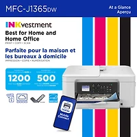 Brother MFC-J1365DW Colour Wireless All-In-One Inkjet Printer with INKvestment Tank - White
