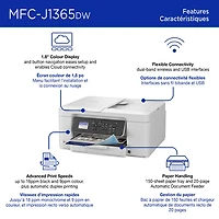 Brother MFC-J1365DW Colour Wireless All-In-One Inkjet Printer with INKvestment Tank - White