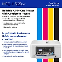 Brother MFC-J1365DW Colour Wireless All-In-One Inkjet Printer with INKvestment Tank - White