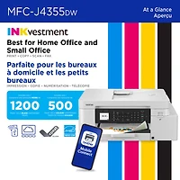 Brother MFC-J4355DW Colour Wireless All-In-One Inkjet Printer with INKvestment Tank - White