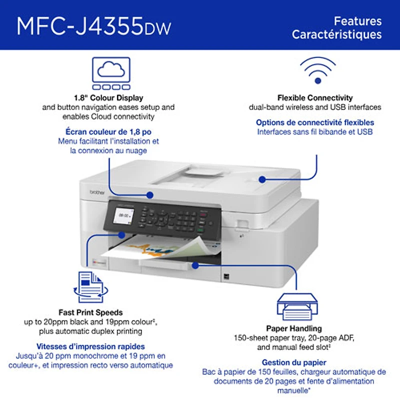 Brother MFC-J4355DW Colour Wireless All-In-One Inkjet Printer with INKvestment Tank - White
