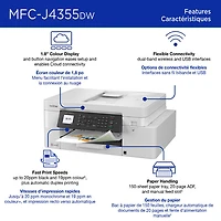 Brother MFC-J4355DW Colour Wireless All-In-One Inkjet Printer with INKvestment Tank - White