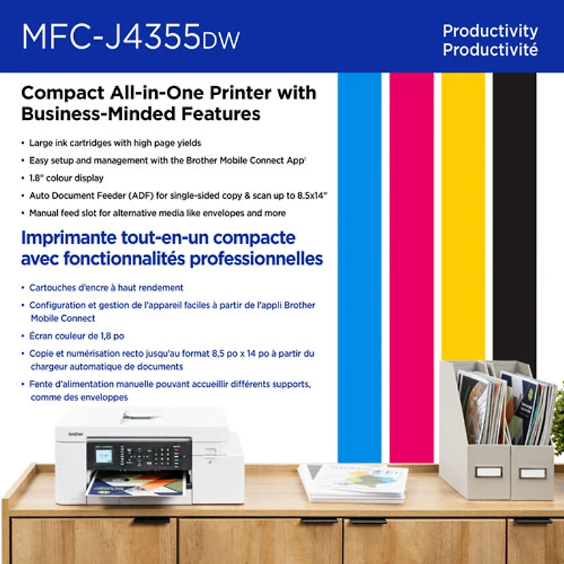 Brother MFC-J4355DW Colour Wireless All-In-One Inkjet Printer with INKvestment Tank - White
