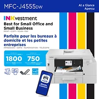 Brother MFCJ4555DW Colour Wireless All-In-One Inkjet Printer with INKvestment Tank - White