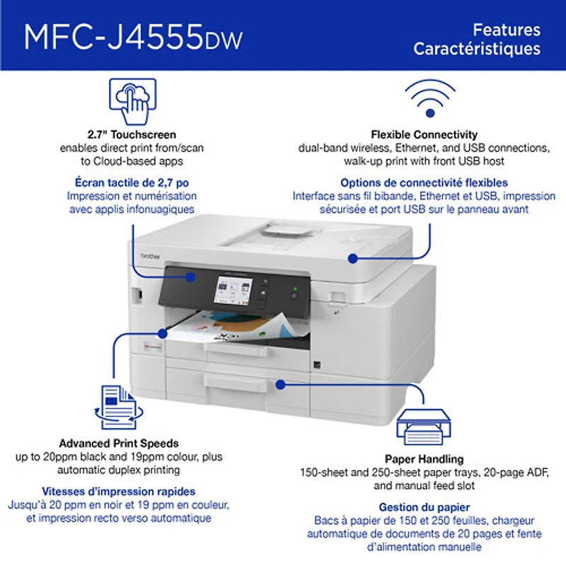 Brother MFCJ4555DW Colour Wireless All-In-One Inkjet Printer with INKvestment Tank - White