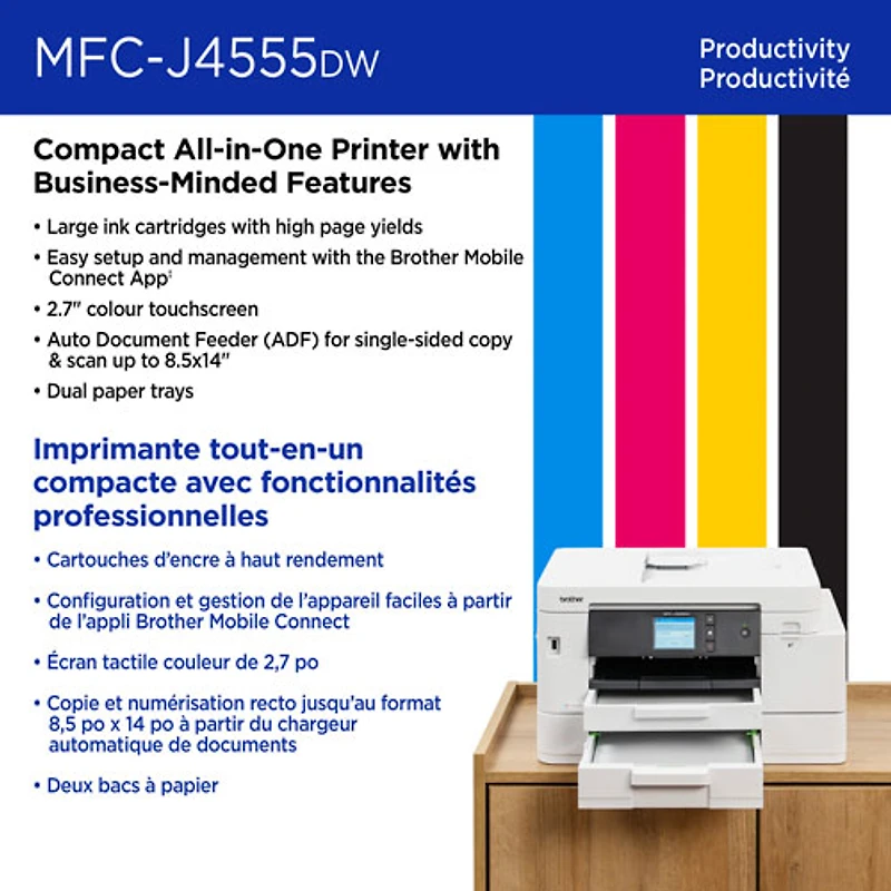 Brother MFCJ4555DW Colour Wireless All-In-One Inkjet Printer with INKvestment Tank - White