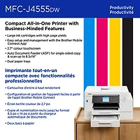 Brother MFCJ4555DW Colour Wireless All-In-One Inkjet Printer with INKvestment Tank - White
