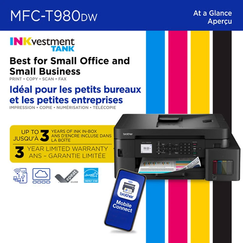 Brother MFC-T980DW Colour Wireless All-In-One Inkjet Printer with INKvestment Tank