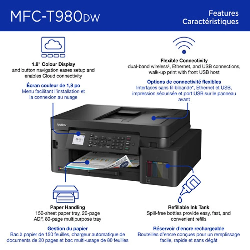 Brother MFC-T980DW Colour Wireless All-In-One Inkjet Printer with INKvestment Tank