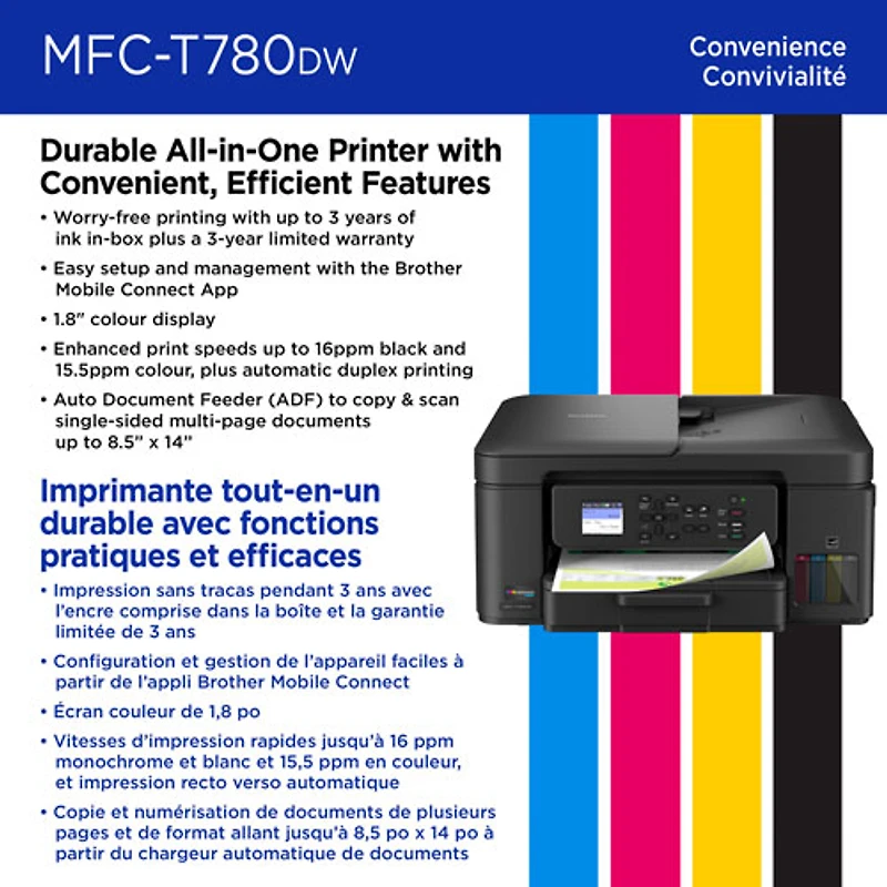 Brother MFC-T780DW Colour Wireless All-In-One Inkjet Printer with INKvestment Tank