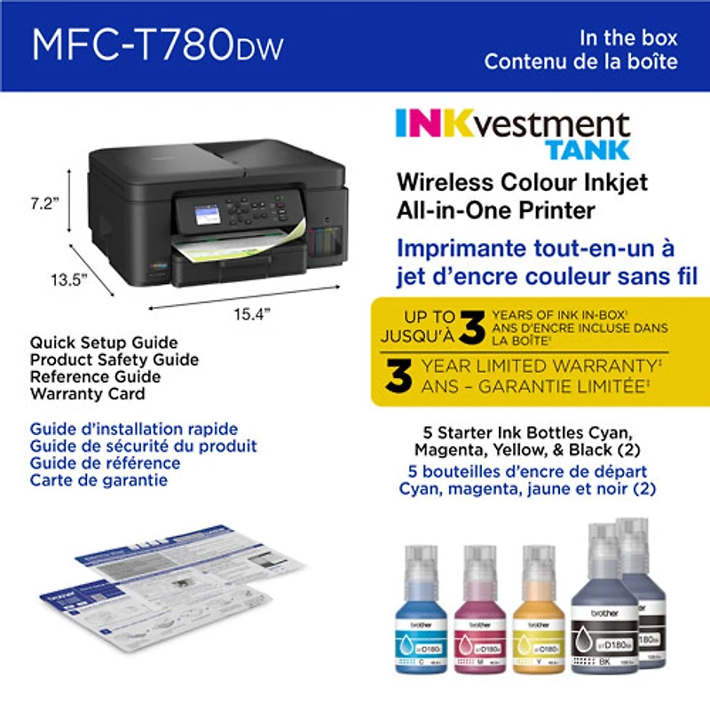 Brother MFC-T780DW Colour Wireless All-In-One Inkjet Printer with INKvestment Tank
