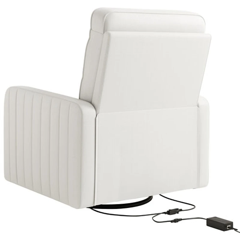 Fauteuil très grand coulissant pivotant inclinable électrique de luxe Kyoto pour chambre d'enfant de Storkcraft avec port de chargement USB - Natté ivoire