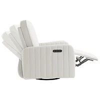 Fauteuil très grand coulissant pivotant inclinable électrique de luxe Kyoto pour chambre d'enfant de Storkcraft avec port de chargement USB - Natté ivoire