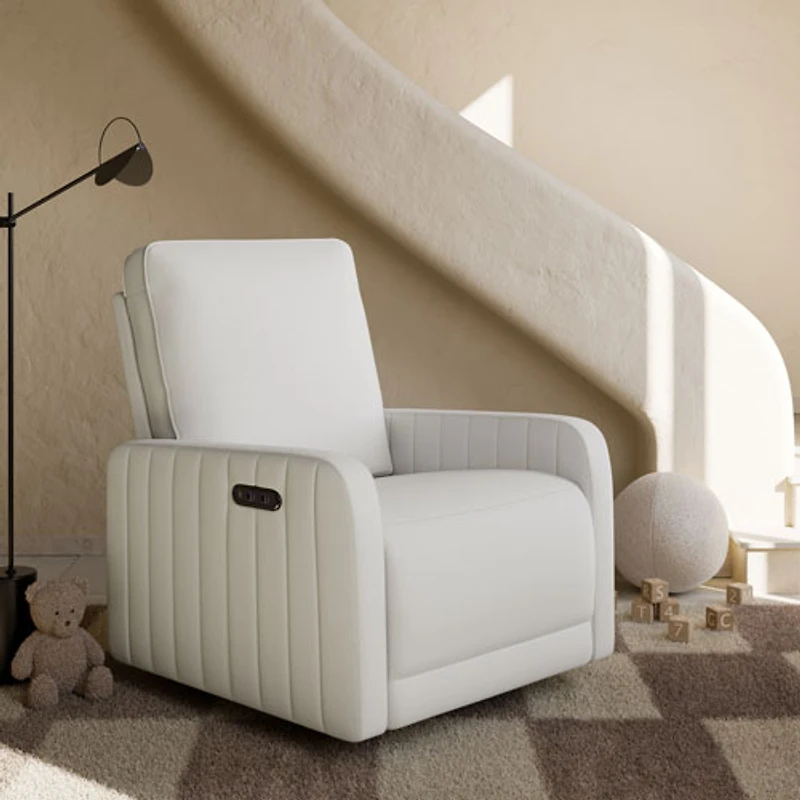 Fauteuil très grand coulissant pivotant inclinable électrique de luxe Kyoto pour chambre d'enfant de Storkcraft avec port de chargement USB - Natté ivoire