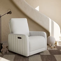 Fauteuil très grand coulissant pivotant inclinable électrique de luxe Kyoto pour chambre d'enfant de Storkcraft avec port de chargement USB - Natté ivoire