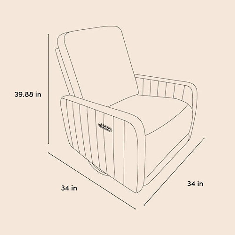 Fauteuil très grand coulissant pivotant inclinable électrique de luxe Kyoto pour chambre d'enfant de Storkcraft avec port de chargement USB - Natté ivoire