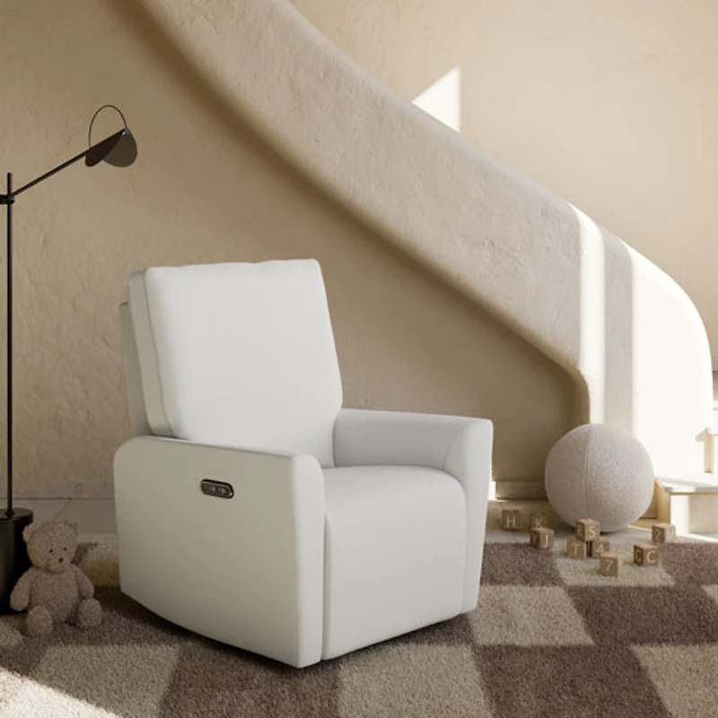 Fauteuil coulissant pivotant inclinable électrique de luxe Santorini pour chambre d'enfant de Storkcraft avec port de chargement USB - Natté ivoire
