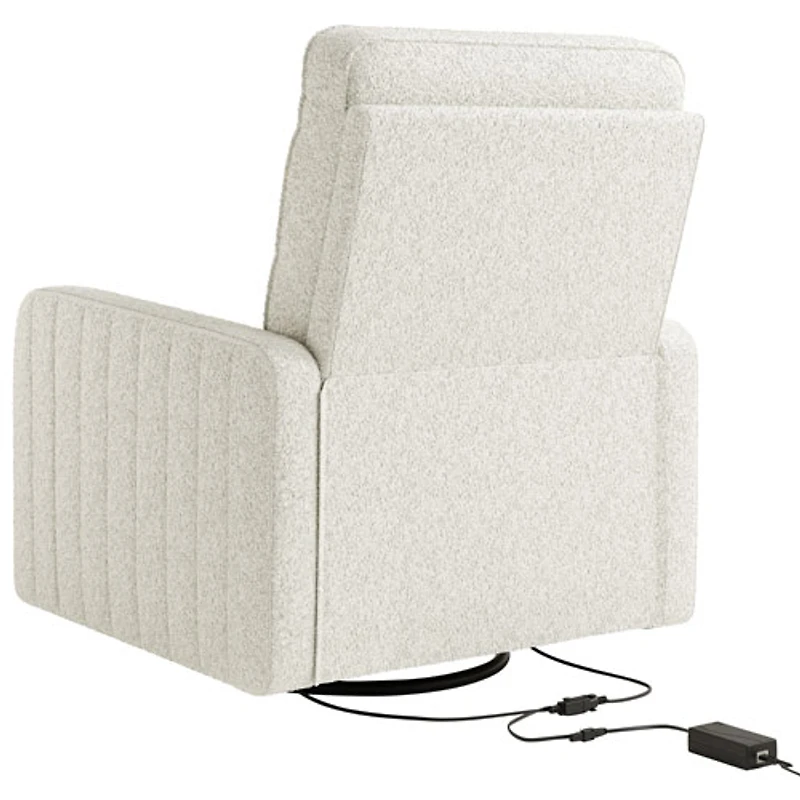 Fauteuil très grand coulissant pivotant inclinable électrique de luxe Kyoto pour chambre d'enfant de Storkcraft avec port de chargement USB - Bouclé ivoire