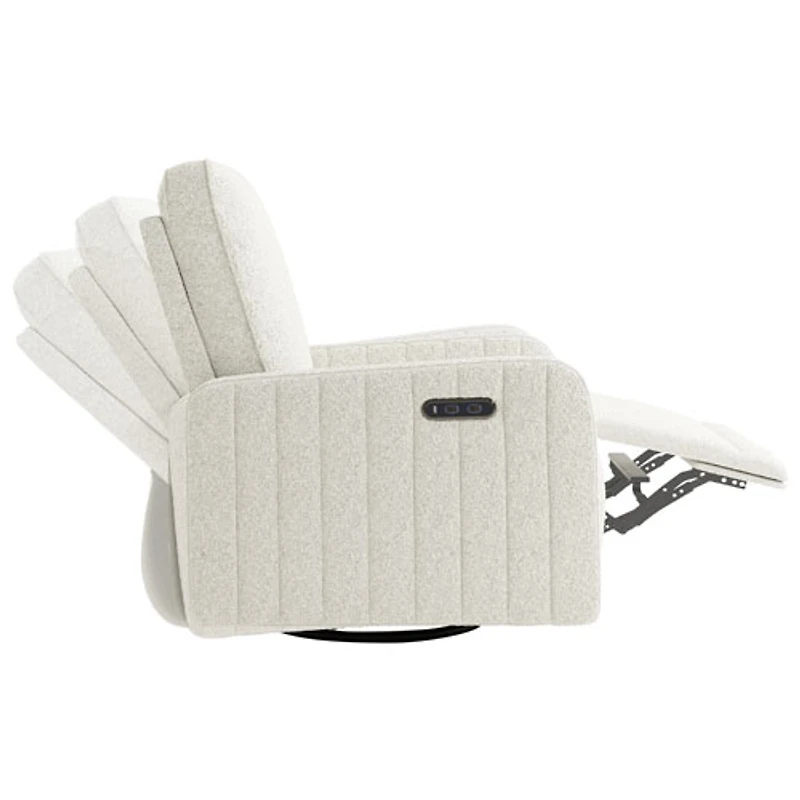 Fauteuil très grand coulissant pivotant inclinable électrique de luxe Kyoto pour chambre d'enfant de Storkcraft avec port de chargement USB - Bouclé ivoire