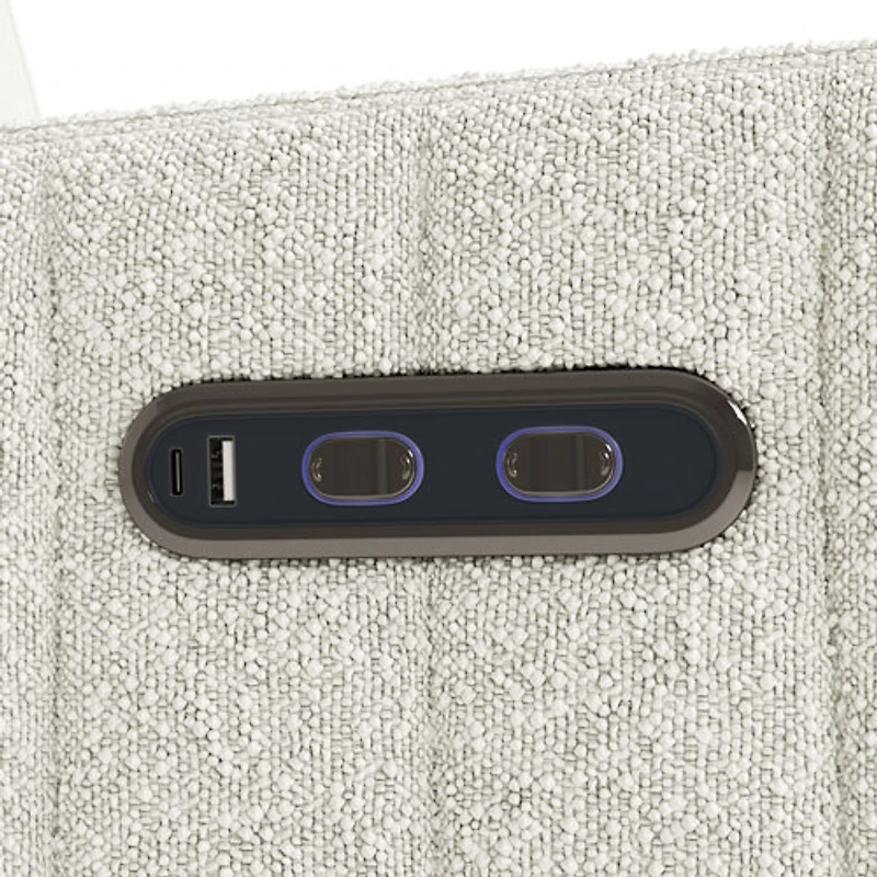 Fauteuil très grand coulissant pivotant inclinable électrique de luxe Kyoto pour chambre d'enfant de Storkcraft avec port de chargement USB - Bouclé ivoire