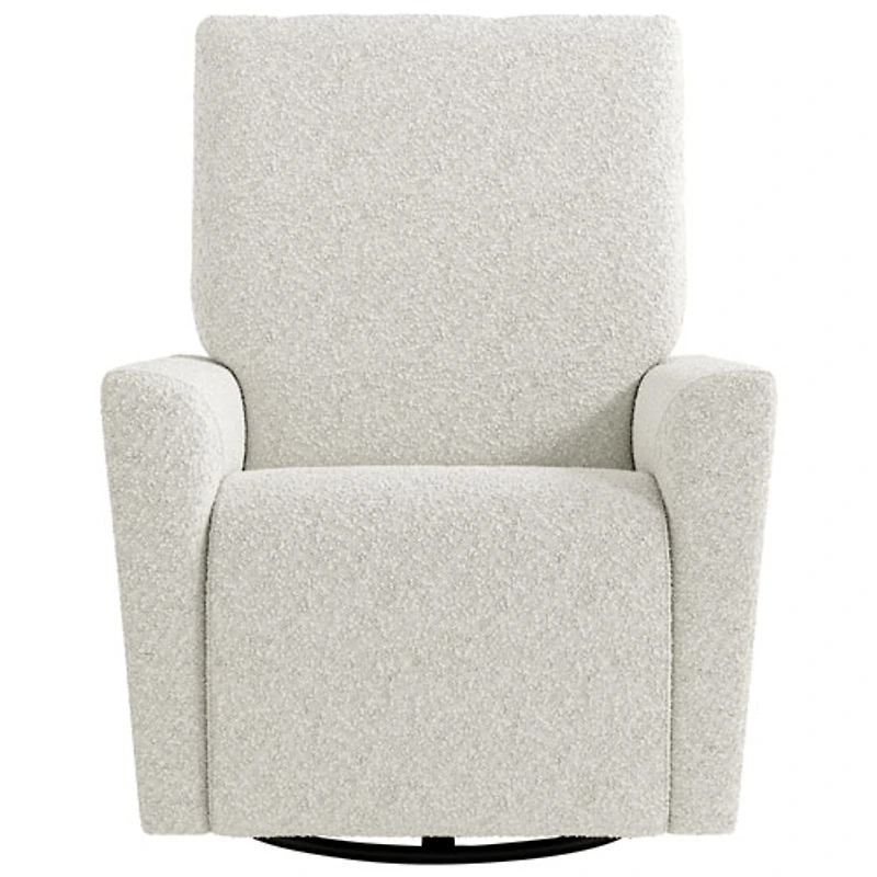 Fauteuil coulissant pivotant inclinable électrique de luxe Santorini pour chambre d'enfant de Storkcraft avec port de chargement USB - Bouclé ivoire