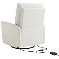 Fauteuil coulissant pivotant inclinable électrique de luxe Santorini pour chambre d'enfant de Storkcraft avec port de chargement USB - Bouclé ivoire