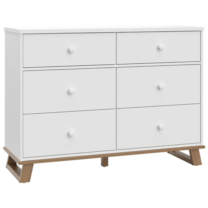 Commode moderne à 6 tiroirs pour enfants de Storkcraft - Blanc avec bois flotté rétro