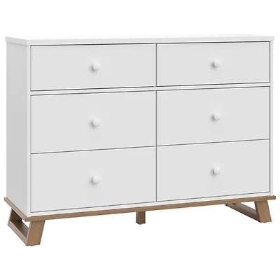 Commode moderne à 6 tiroirs pour enfants de Storkcraft - Blanc avec bois flotté rétro