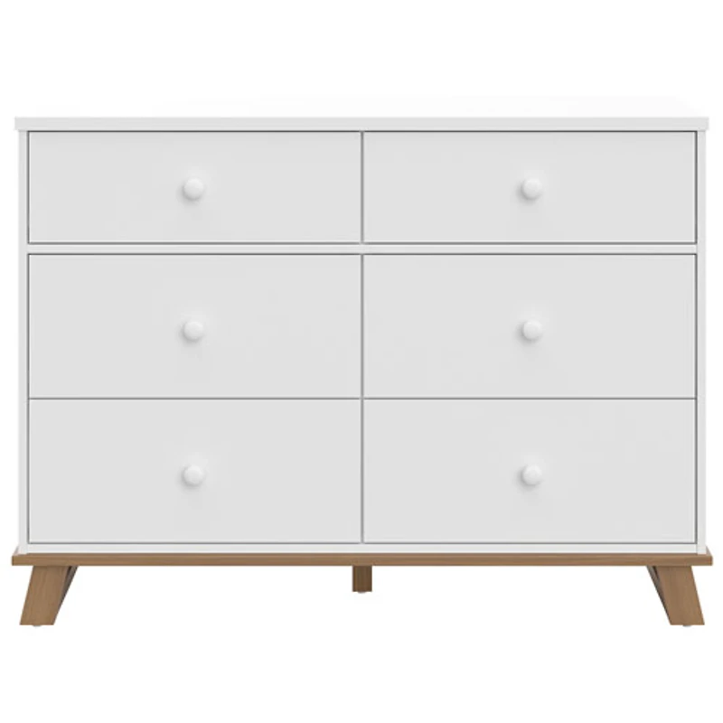 Commode moderne à 6 tiroirs pour enfants de Storkcraft - Blanc avec bois flotté rétro