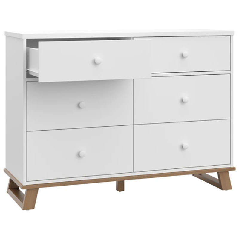 Commode moderne à 6 tiroirs pour enfants de Storkcraft - Blanc avec bois flotté rétro