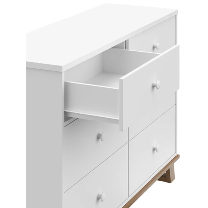 Commode moderne à 6 tiroirs pour enfants de Storkcraft - Blanc avec bois flotté rétro
