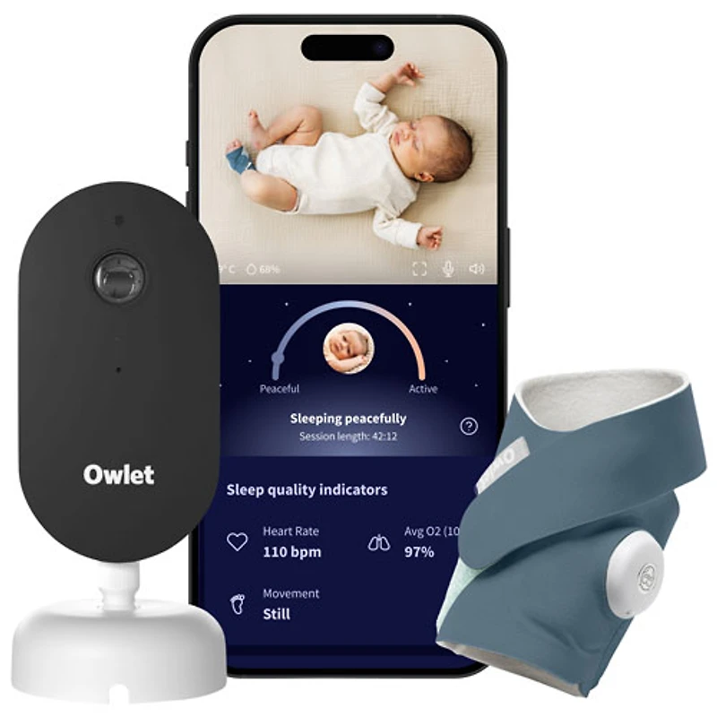 Ensemble Dream Duo d'Owlet avec interphone de surveillance Dream Sock et caméra HD 2K Dream Sight (PS03NWBCAN) - Bleu rêve