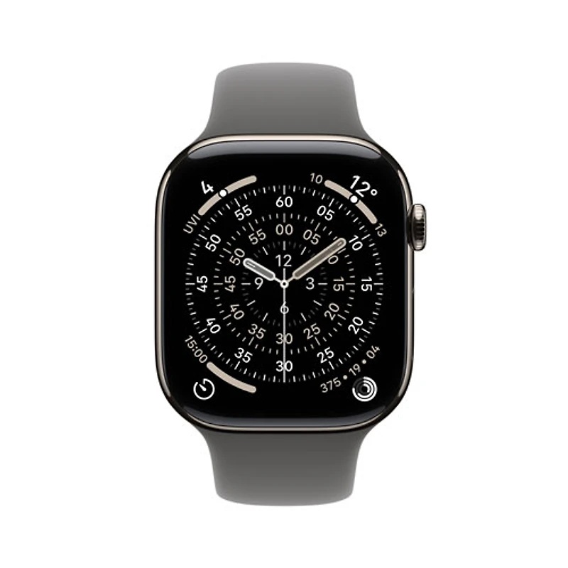 Apple Watch Series 11 (GPS + Cellular) 46mm Natural Titanium Case with Stone Grey Sport Band