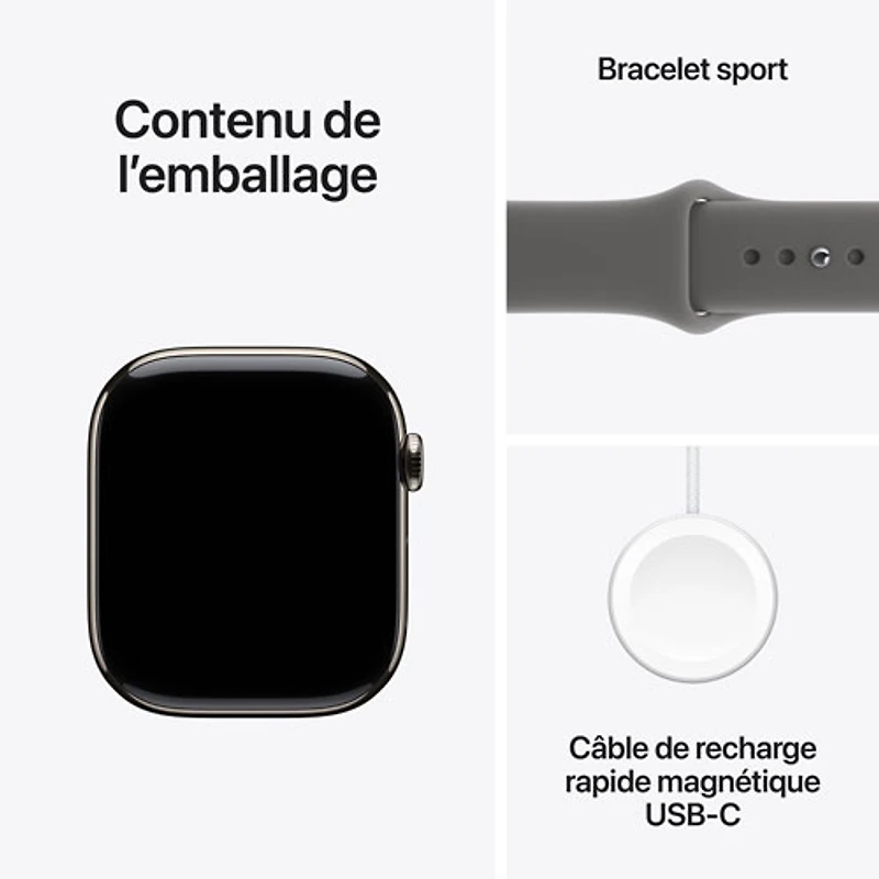Apple Watch Series 11 (GPS + Cellular) 42mm Natural Titanium Case with Stone Grey Sport Band