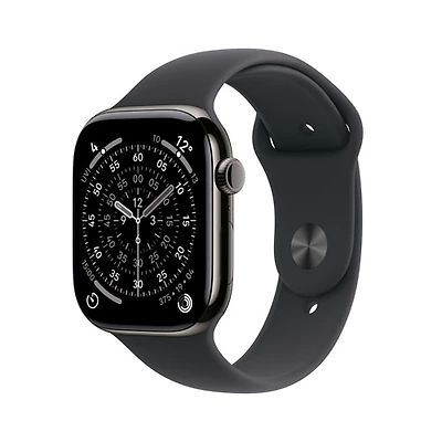 Apple Watch Series 11 (GPS + Cellular) 42mm Slate Titanium Case with Black Sport Band