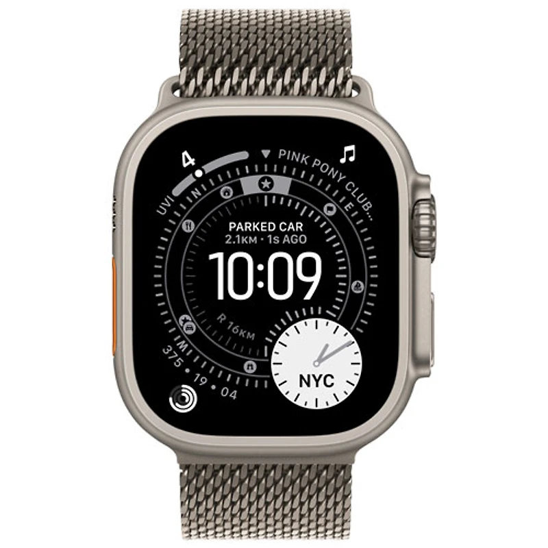 Apple Watch Ultra 3 (GPS + cellulaire) avec boîtier de 49 mm en titane noir et bracelet milanais en titane naturel - Grand